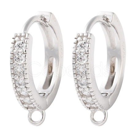 Anti-Tarnish Rhodium Plated 925 Sterling Silver Huggie Hoop Earring Findings X-STER-C010-01P-1
