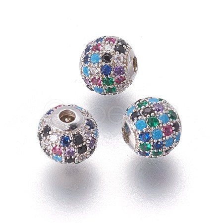 Brass Micro Pave Cubic Zirconia Beads ZIRC-F098-02P-8mm-1