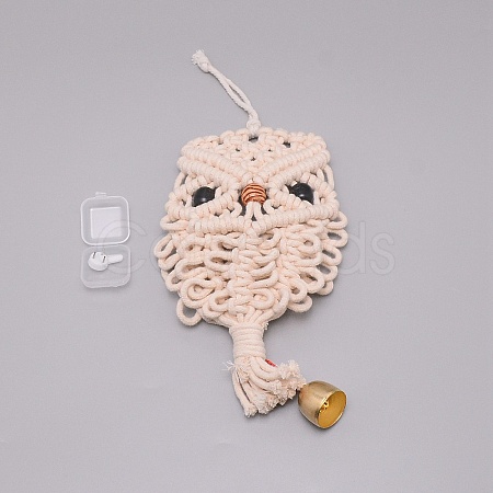 Owl Cotton Rope & Wood Beads Wind Chime Kit HJEW-TAC0011-01-1