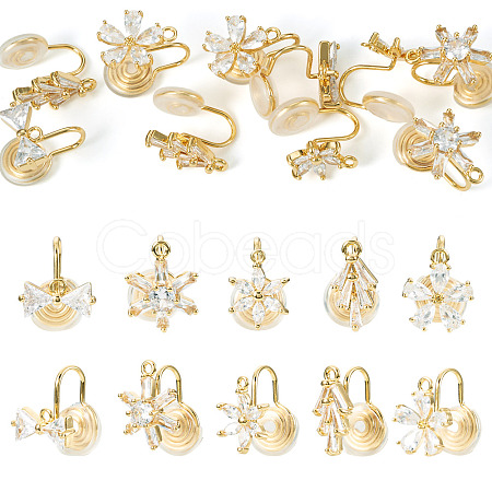10Pcs 5 Styles Brass Micro Pave Cubic Zirconia Ear Cuff Findings KK-TA0003-23-1