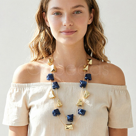 Resin & CCB Plastic Nuggets Double Layer Necklaces with Alloy Chains for Women WG8113C-01-1