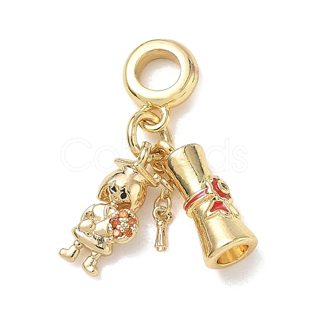 Brass Micro Pave Orange Cubic Zirconia European Dangle Charms KK-CBA765A-04G-1