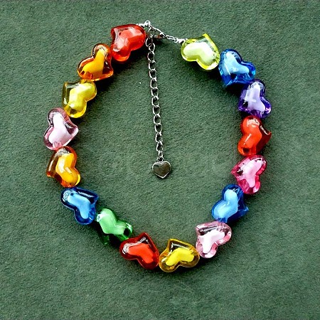 Valentine's Day Acrylic Bead in Bead Heart Beaded Necklaces with Alloy End Chains FS-WG4CF83-07-1