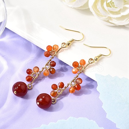 Natural Carnelian Earrings Dangle Earrings EJEW-TA00653-01-1