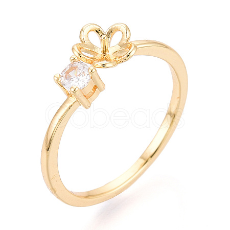 Flower Brass Micro Pave Cubic Zirconia Cup Peg Ring Settings KK-N274-15G-1