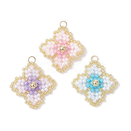 3Pcs 3 Colors Handmade Glass Seed Beaded Quatrefoil Pattern Pendants PALLOY-MZ00965-1