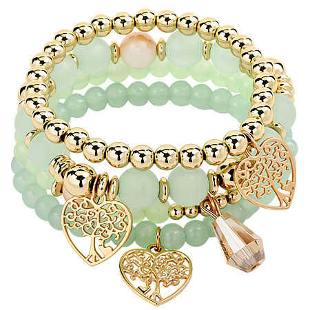 1 Set Acrylic & Glass Beaded Stretch Bracelet Sets BJEW-SP0001-11-1
