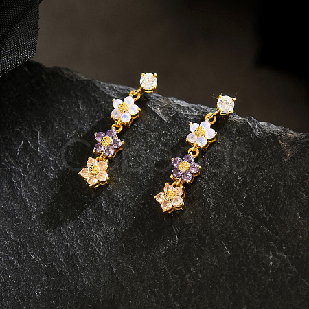 Brass Flower Dangle Stud Earrings XD1974-1