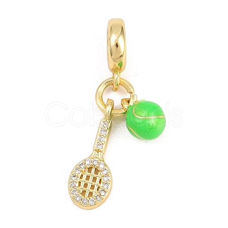 Brass Micro Pave Clear Cubic Zirconia Sports European Dangle Charms KK-H273-07G-1