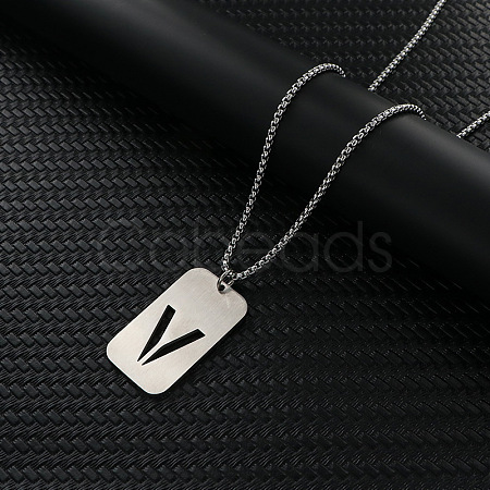 Rectangle with Hollow Out Letter 201 Stainless Steel Pendant Necklaces FS-WG34D20-25-1