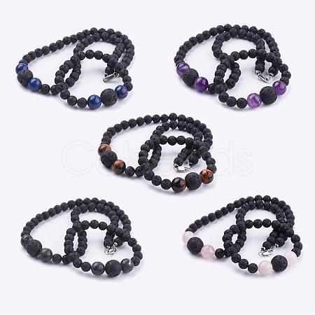Natural Gemstone Beaded Necklaces & Stretch Bracelets Jewelry Sets SJEW-JS00918-1