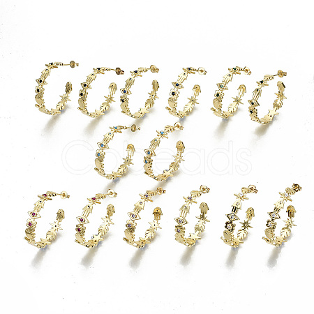 Brass Micro Pave Cubic Zirconia Stud Earrings EJEW-N011-31-NF-1