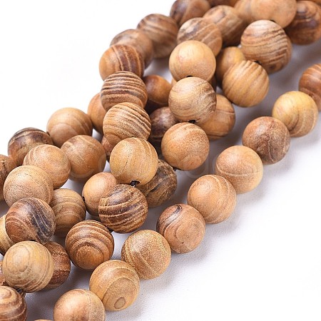 Natural Wood Beads Strands WOOD-F008-05-A-1