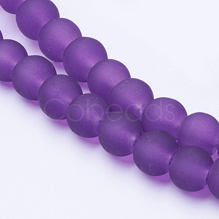 Baking Paint Purple Frosted Round Transparent Glass Bead Strands X-GLAA-S031-6mm-36-1