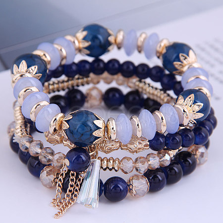 4Pcs 4 Styles Bohemian Style Alloy Glass Round Beaded Stretch Bracelets FS-WG80D8B-07-1