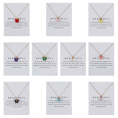 10Pcs 10 Colors Acrylic Butterfly Pendant Zinc Alloy Chain Necklaces NJEW-GO0001-19-1