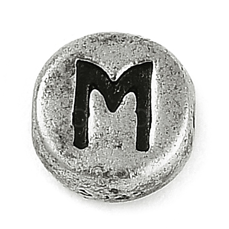 925 Sterling Silver Flat Round with Letter Beads LS-STER-G044-01AS-M-1