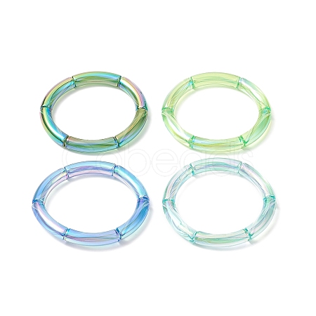 4Pcs 4 Color Acrylic Curved Tube Stretch Bracelets Set for Women BJEW-JB09305-03-1