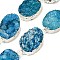 Silver Plated Dyed Oval Natural Drusy Quartz Crystal Beads Strands, Royal Blue, 30x22x5~12mm, Hole: 2mm, about 6pcs/strand, 7 inch