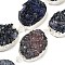 Silver Plated Dyed Oval Natural Drusy Quartz Crystal Beads Strands, Indigo, 30x22x5~12mm, Hole: 2mm, about 6pcs/strand, 7 inch