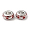 Alloy Enamel European Beads, Large Hole Beads, Platinum, Rondelle with Spider, FireBrick, 13x5.5mm, Hole: 5mm