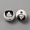 Printed Cat Wood European Beads, Large Hole Bead, Round, Black, 16x15mm, Hole: 4mm