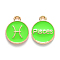 Alloy Enamel Pendants, Cadmium Free & Lead Free, Flat Round with Constellation, Light Gold, Pale Green, Pisces, 22x18x2mm, Hole: 1.5mm