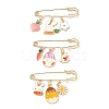 3Pcs 3 Style Easter Rabbit & Carrot & Egg Alloy Enamel Charms Safety Pin Brooches JEWB-TA00014-1