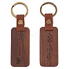 2Pcs 2 Styles Word His Only/His Queen Engraved Wooden with Leather Keychain WOOD-GF0001-81-1