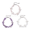 3Pcs Natural Mixed Gemstone Chip & Glass Shell Round Beaded Bracelets BJEW-JB12303-2