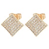 Brass Micro Pave Clear Cubic Zirconia Rhombus Stud Earrings for Women EJEW-G362-09KCG-1