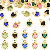 50Pcs 5 Colors Heart Rack Plating Brass Glass Charms KK-YW0004-09G-1
