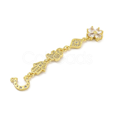 Rack Plating Brass Clear Cubic Zirconia Flower Elephant Hamsa Hand Connector Charms KK-G513-39G-1
