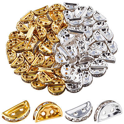 100Pcs 2 Colors Brass Crystal Rhinestone Spacer Bars ALRI-SC0001-60A-1
