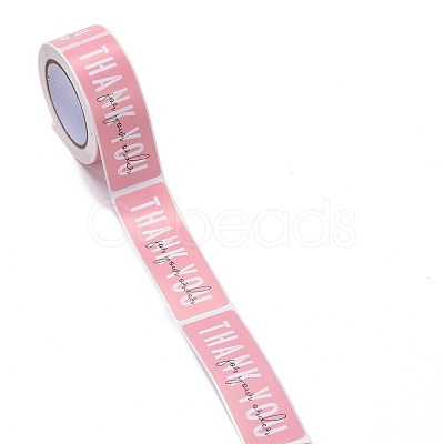 Pink Rectangle Paper Thank You Stickers DIY-C042-07B-1