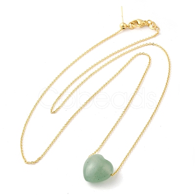 Natural Green Aventurine Heart Pendant Necklace with Golden Alloy Cable Chains NJEW-G116-01C-1