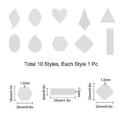 SUNNYCLUE 10Pcs 10 Style 304 Stainless Steel Pendants STAS-SC0002-45P-1