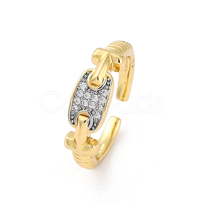 Brass Micro Pave Clear Cubic Zirconia Cuff Finger Rings for Women RJEW-C116-03G-1