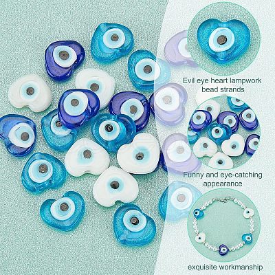 SUPERFINDINGS 30Pcs 3 Colors Handmade Evil Eye Lampwork Beads Strands LAMP-FH0001-10-1