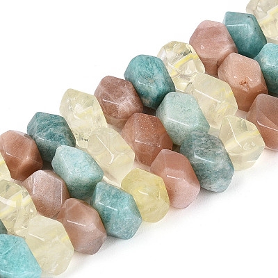 Natural Lemon Quartz & Flower Amazonite & Sunstone Beads Strands G-N358-01A-07-1