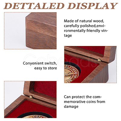 Wood Commemorative Coin Storage Magnetic Boxes CON-WH0133-009A-1
