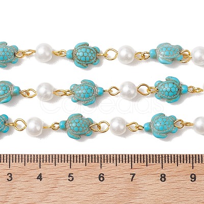 2Pcs 2 Colors Synthetic Turquoise & Glass Pearl Link Chains AJEW-JB01594-01-1