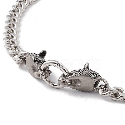 201 Stainless Steel Curb Chains Necklace with Wolf Clasps for Men Women NJEW-E155-07P-1-1