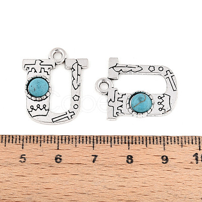 Synthetic Turquoise & Alloy Pendants PALLOY-H146-01AS-U-1