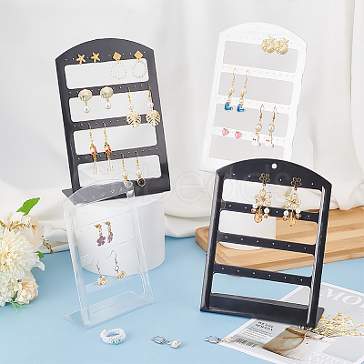 6Pcs 6 Styles 4-Tier PP Plastic Slant Back Earring Organizer Display Stands EDIS-DR0001-03-1