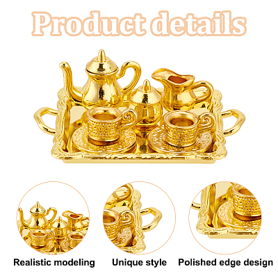 2 Sets 2 Colors Alloy Teacup & Saucer & Teapot Set AJEW-GO0001-72-1