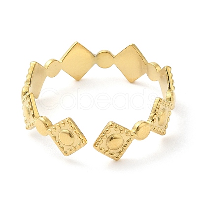 304 Stainless Steel Rhombus Open Cuff Ring for Women X-RJEW-I098-30G-1