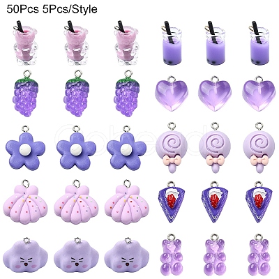 50Pcs 10 Styles Resin Pendants CRES-YW0001-32-1