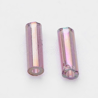 Transparent Colours Rainbow Glass Bugle Beads X-TSDB6MM176-1