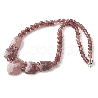 Natural Strawberry Quartz Faceted Bib Graduated Beaded Necklaces for Women NJEW-B128-01L-1